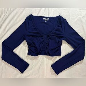 Navy Blue Ruched Crop Top